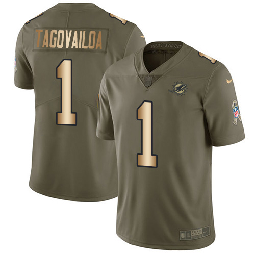 Nike Miami Dolphins #1 Tua Tagovailoa Olive Gold Youth Stitched NFL Limited 2017 Salute To Service Jersey->youth nfl jersey->Youth Jersey
